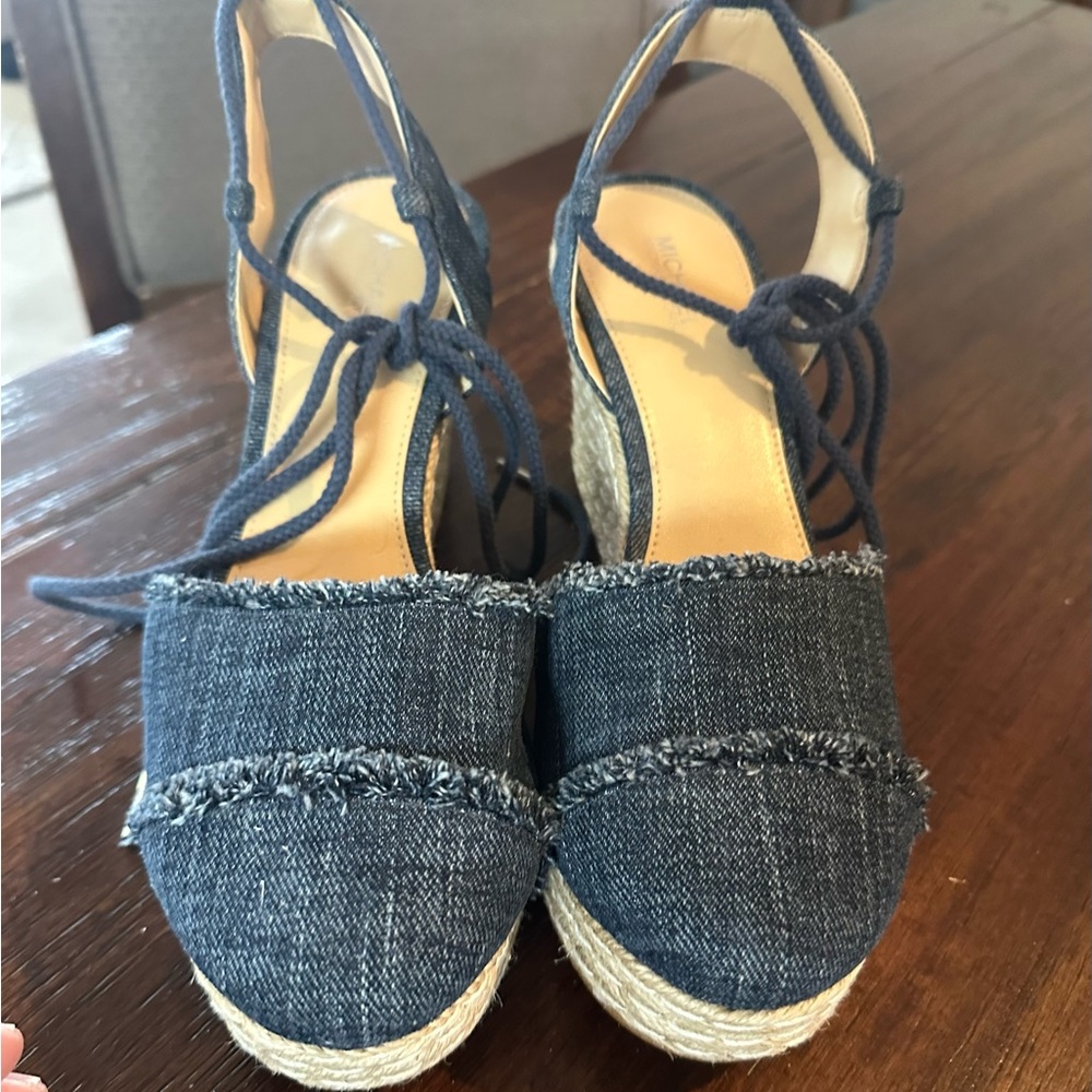 MICHAEL KORS Tibby jute wedge denim sandals sz 8 - Picture 2 of 5